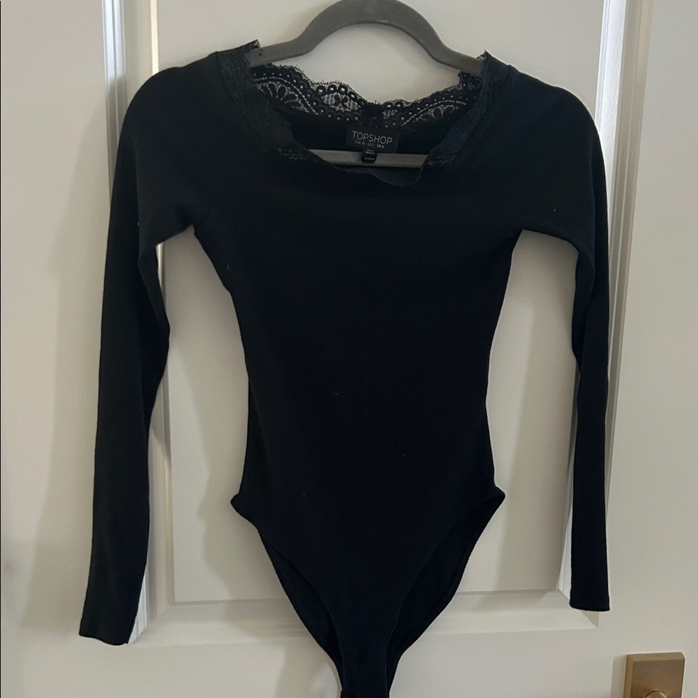 Topshop Black Lace Trim Bodysuit